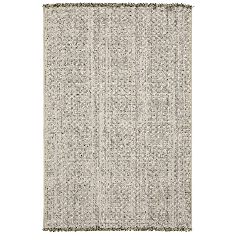 Style Haven Grayton Faded Textures Beige/ Black Indoor-Outdoor Fringe Edge Rug - 5'3" x 7'3"