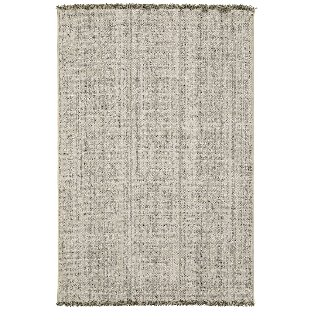 Style Haven Grayton Faded Textures Beige/ Black Indoor-Outdoor Fringe Edge Rug