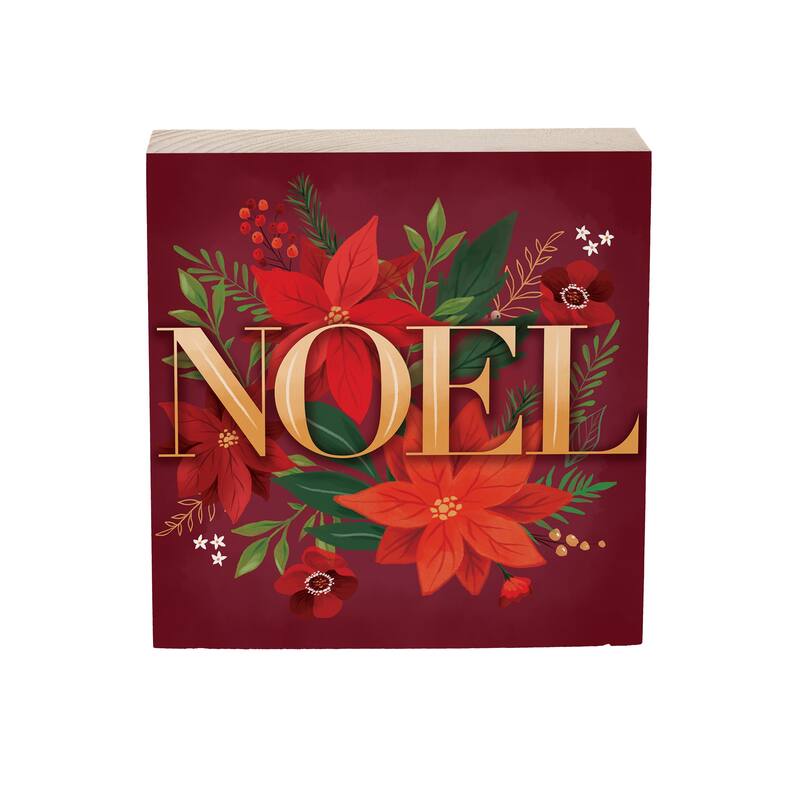 Holiday Sign Wood Block - "Noel" - 6" x 6" - Multicolor