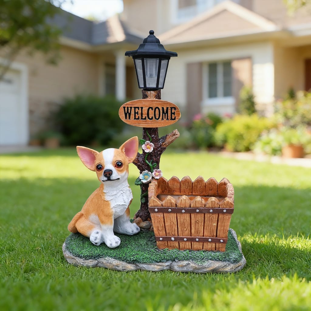GDFStudio - Sitting Chihuahua Dog Planter Statue Resin Decor for Indoor & Outdoor Garden Patio