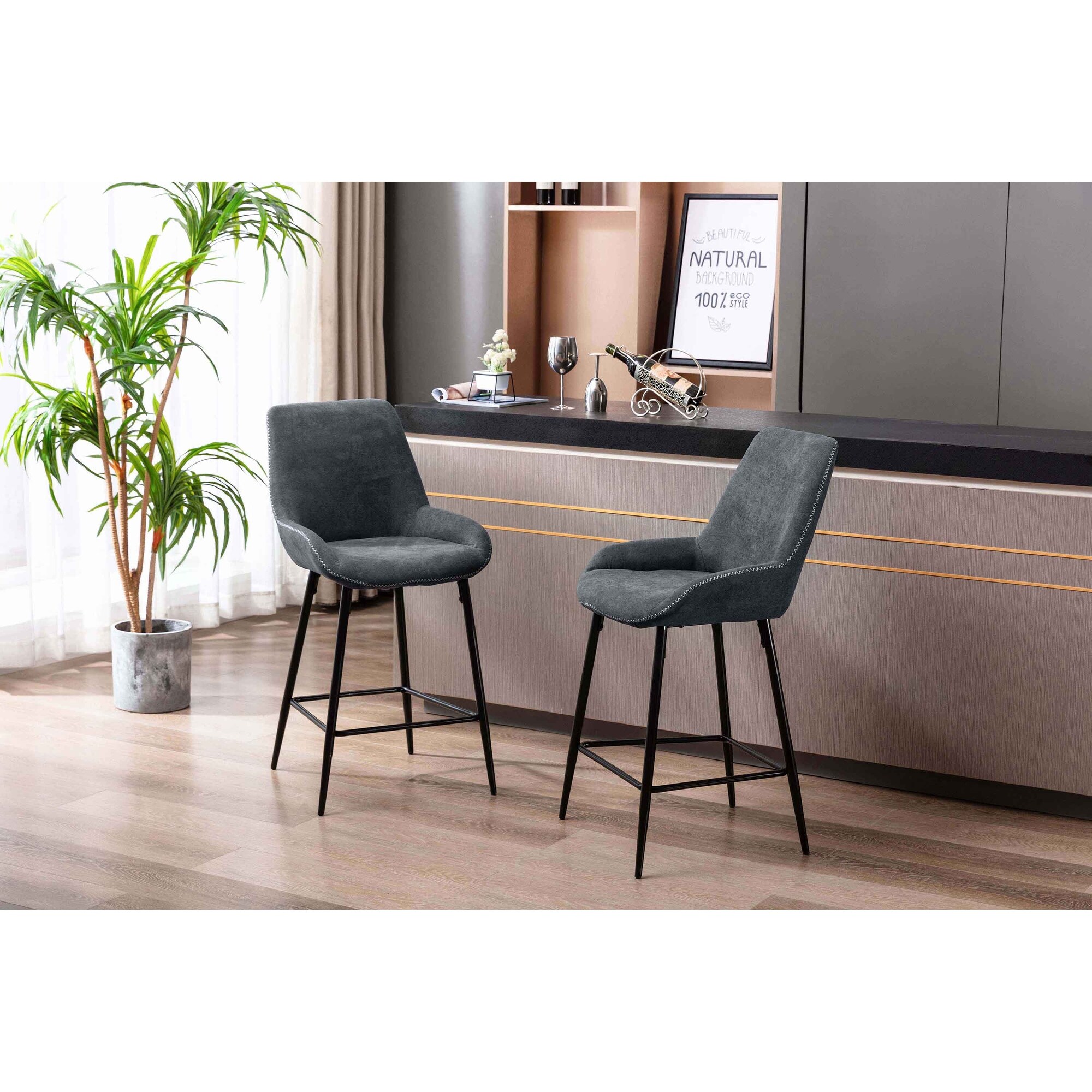 Porthos Home Kara Counter Stools Set Of 2 Microfiber Iron Legs