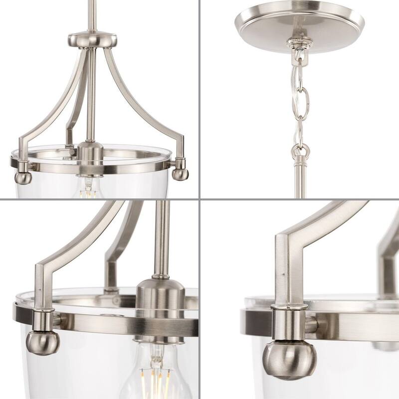 Parkhurst Collection One-Light New Traditional Brushed Nickel Clear Glass Mini-Pendant Light - 11.5 in x 11.5 in x 16.75 in