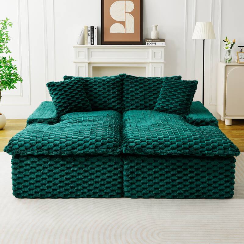 Double Chaise Lounge Sofa Turtle Velvet Sectional Sofa Set Lazy Sleeper Sofa, Full Compressed Sponge