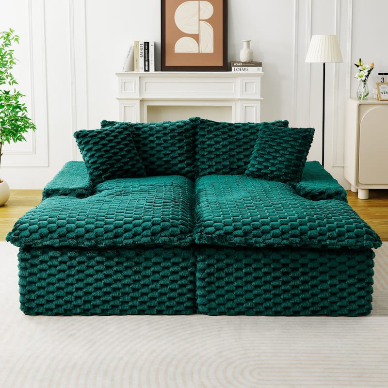 Lazy Reclining Sofa Turtle Velvet Modular Sleeper Sectional Sofa Bed with Double Chaise Lounge and Full Compressed Sponge