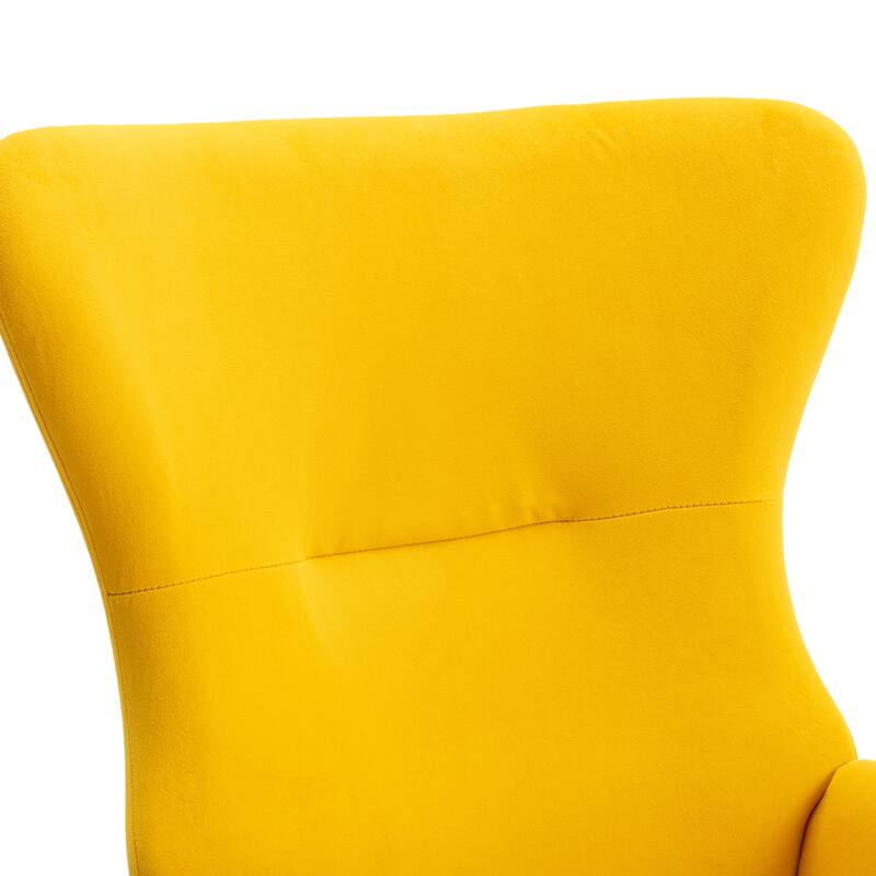 Yellow Modern 33.1" High Back Upholstered Rocking Chair with Rubber Wood Legs and Metal Frame