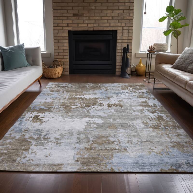 Machine Washable Indoor/Outdoor Contemporary Blend Chantille Rug