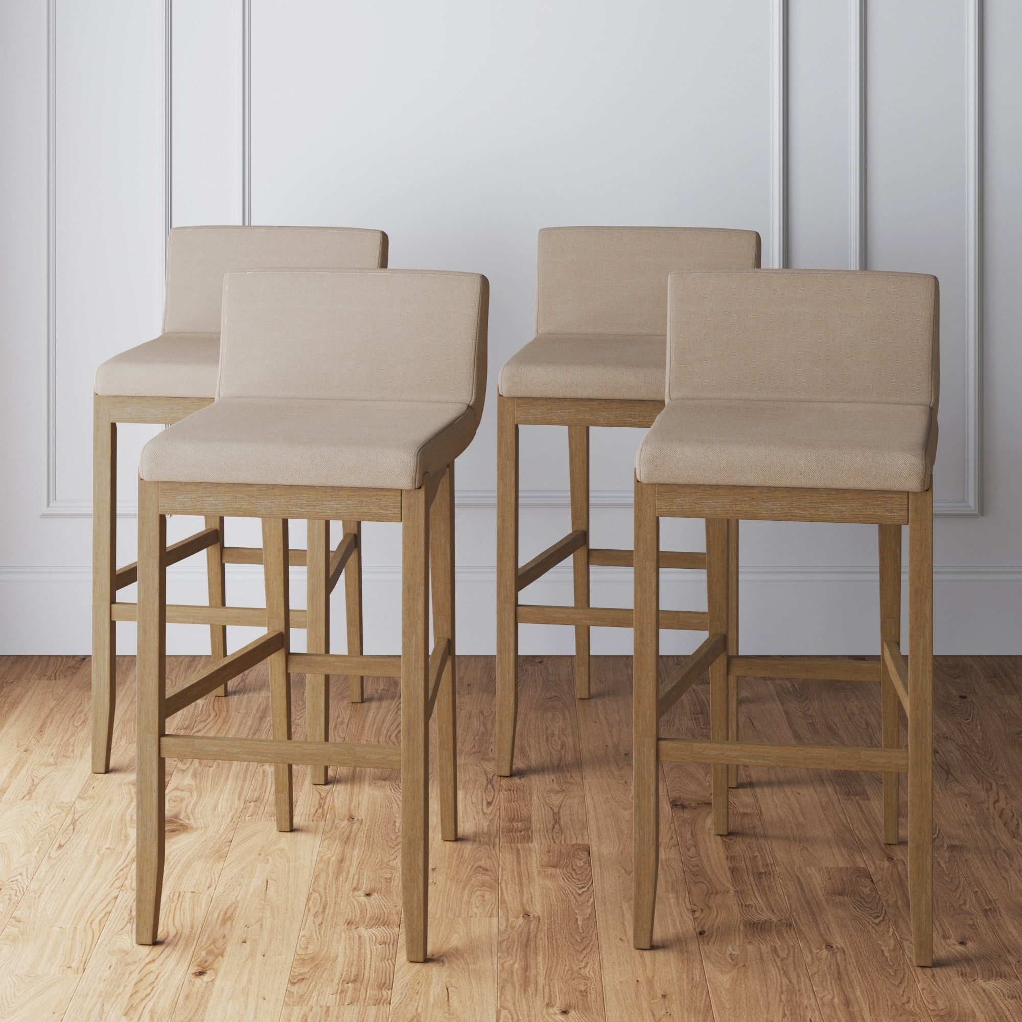 Gracie Modern Bar Stool, Boucle Upholstered Chair and Brushed Wooden Legs