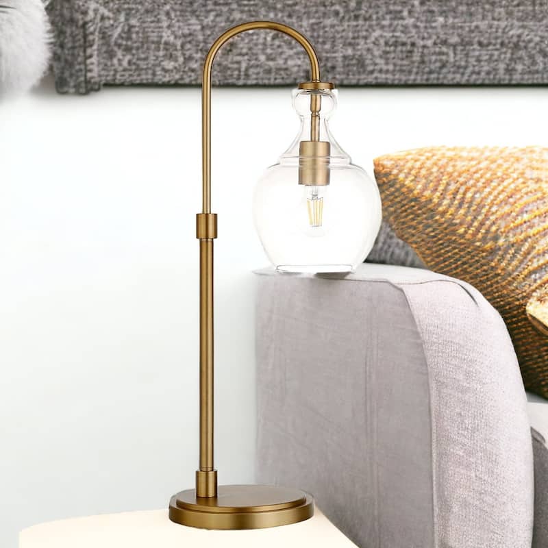 Metal Arched Table Lamp with Clear Glass Dome and LED Bulb - 8” x 11” x 27” (D x W x H)
