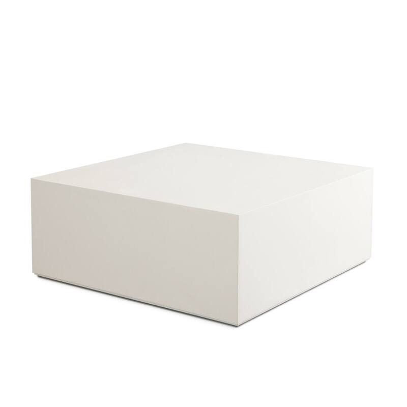 Viko Modern Square Coffee Table, White Wood Faux Concrete Finish, 39 Inch
