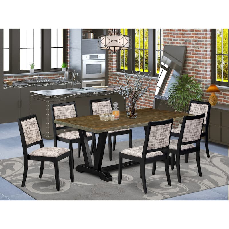 East West Furniture dining room set - a wooden table & Stackable Modern chairs - Wire-brushed Black (Pieces & Seat Options) - V677X2630-7