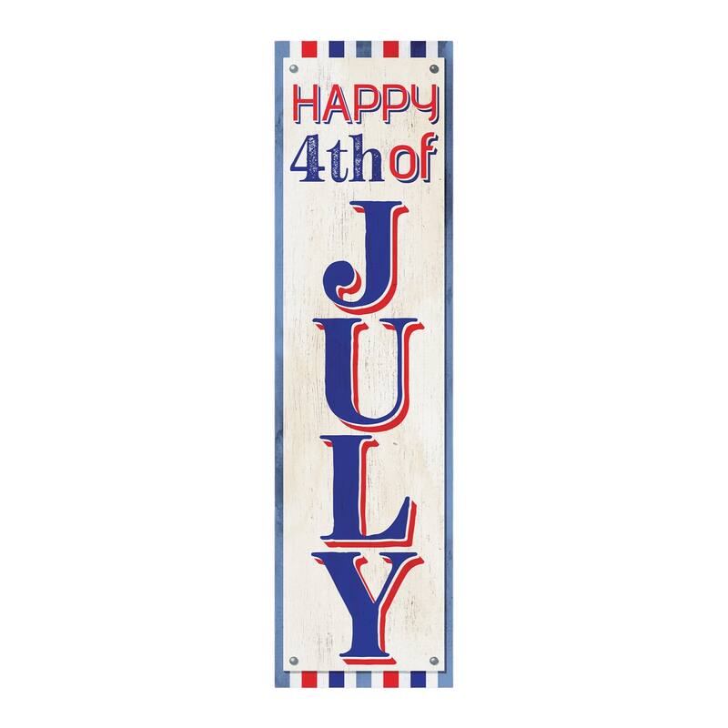 HomeRoots 36" Red White And Blue Solid Wood Happy July 4th July Fourth Fireworks Porch Sign