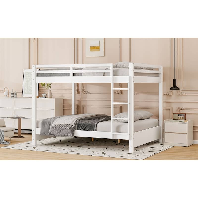 Premium Solid Wood Queen-Size Bunk Bed with Secure Integrated Ladder ，Space-Efficient Design for Family Rooms ， Guest Quarters