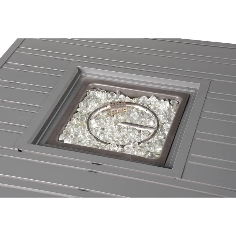 Square 32 in. x 32 in. Aluminum Propane Fire Pit Table with Glass Beads, Two Covers, Lid, 37,000 BTUs - N/A