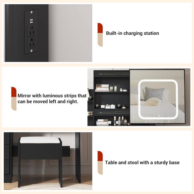 4 Drawers Dressing Table, Makeup Vanity Desk with Mirror and Lights for Bedroom