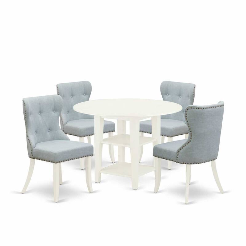 5-Piece Linen White Finish Solid Wood Top - Dining Room Set - Seats 4