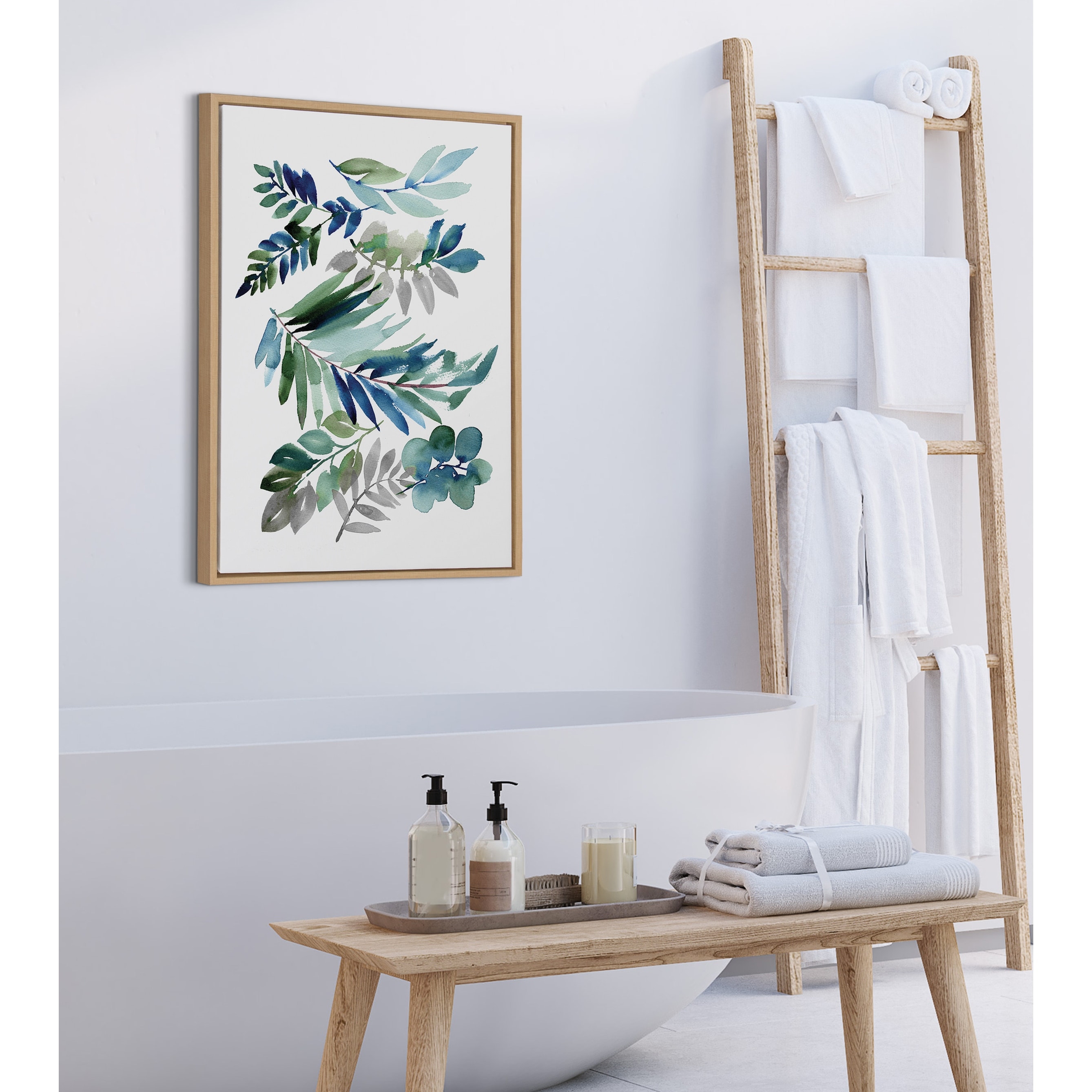 Kate and Laurel Sylvie Tropic Leaves Blue Framed Canvas by Sara Berrenson  On Sale Bed Bath  Beyond 33937652
