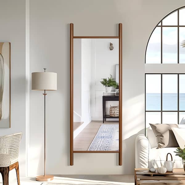 slide 2 of 5, Wooden Frame Ladder-Style Wall Mirror full length mirror 63*24 - Walnut