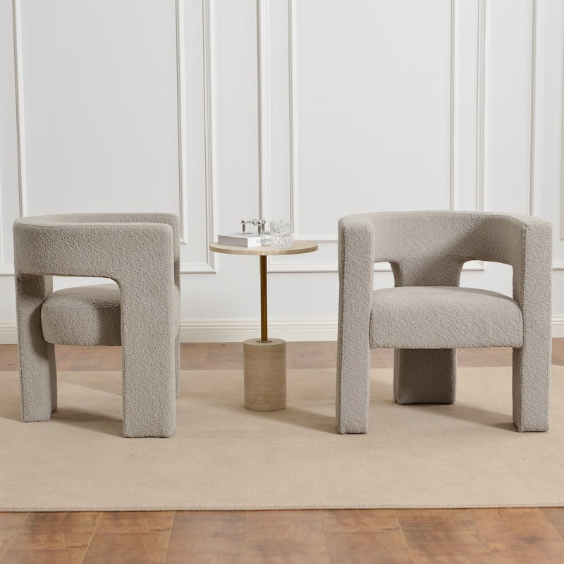 KINWELL 28" Wide Boucle Upholstered Square Armchair (Set of 2)