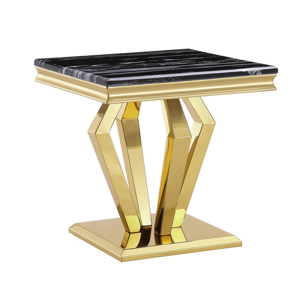 End Table with mirror Geometric Metal Base for Living Room, Bedroom, Sofa Couch