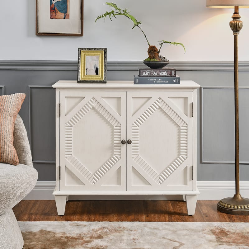 Vintage-Inspired 33.6" Geometric Sideboard – Symmetrical Storage Cabinet for Multi-Room Use‌