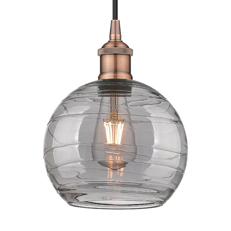 Innovations Lighting 616-1P 10 8 Athens Deco Swirl Pendant Athens Deco - Antique Copper / Light Smoke Deco Swirl