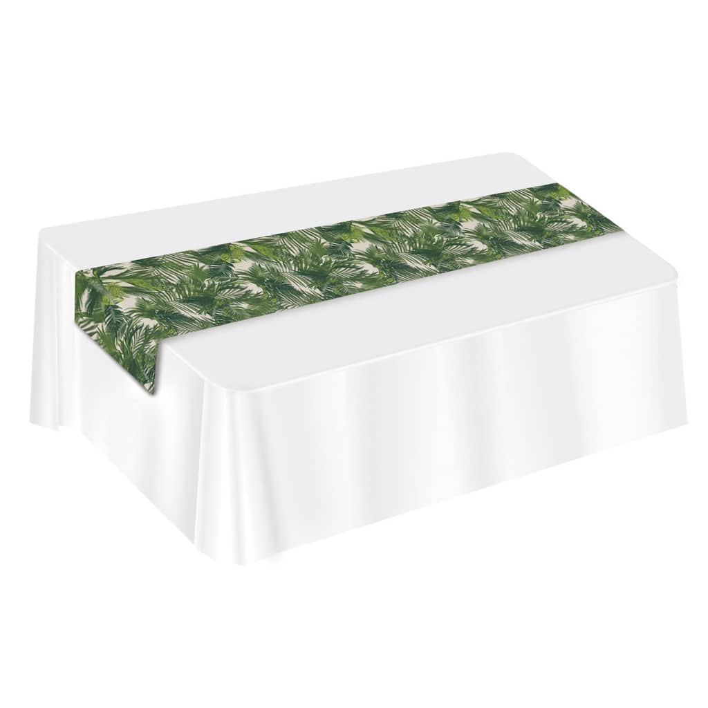 12.5"x14.25" Grass Green White Palm Leaf Fabric Table Runner