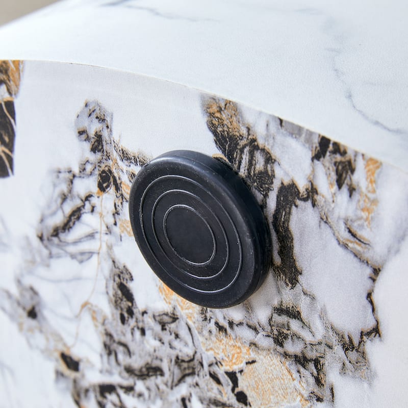 Round Faux Marble Coffee Table, Modern Drum Center Table Wood End Table for Living Room, Apartment, Office