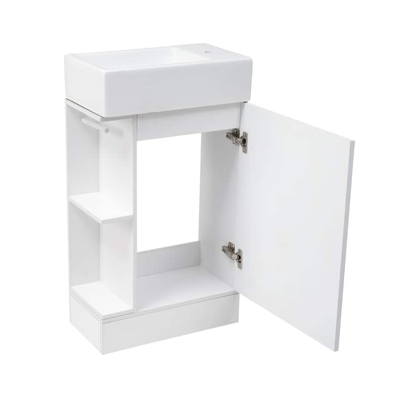 White 18.6 in.W x 33 in.H MDF Bathroom Vanity with Ceramic Sink and Two-tier Shelf - 18.6" x 33.2"