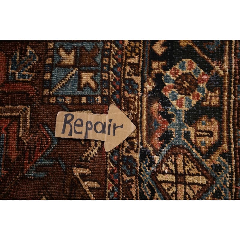 Pre-1900 Antique Heriz Serapi Persian Area Rug Handmade Wool Carpet - 7'5" x 10'4"