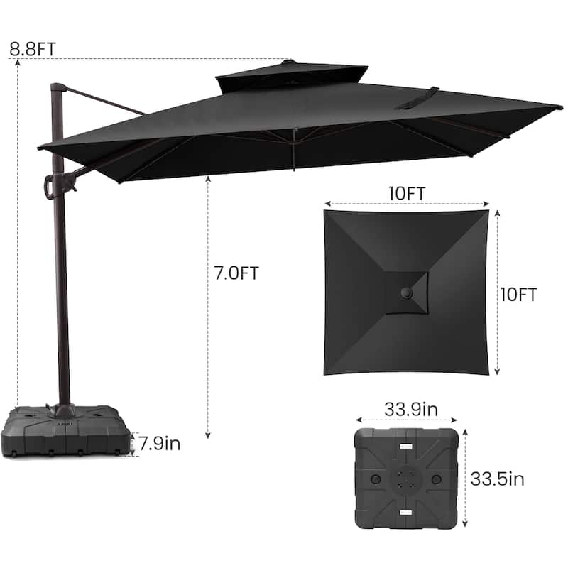 Outdoor 10FT Square Adjustable Offset Cantilever Patio Umbrella with Base