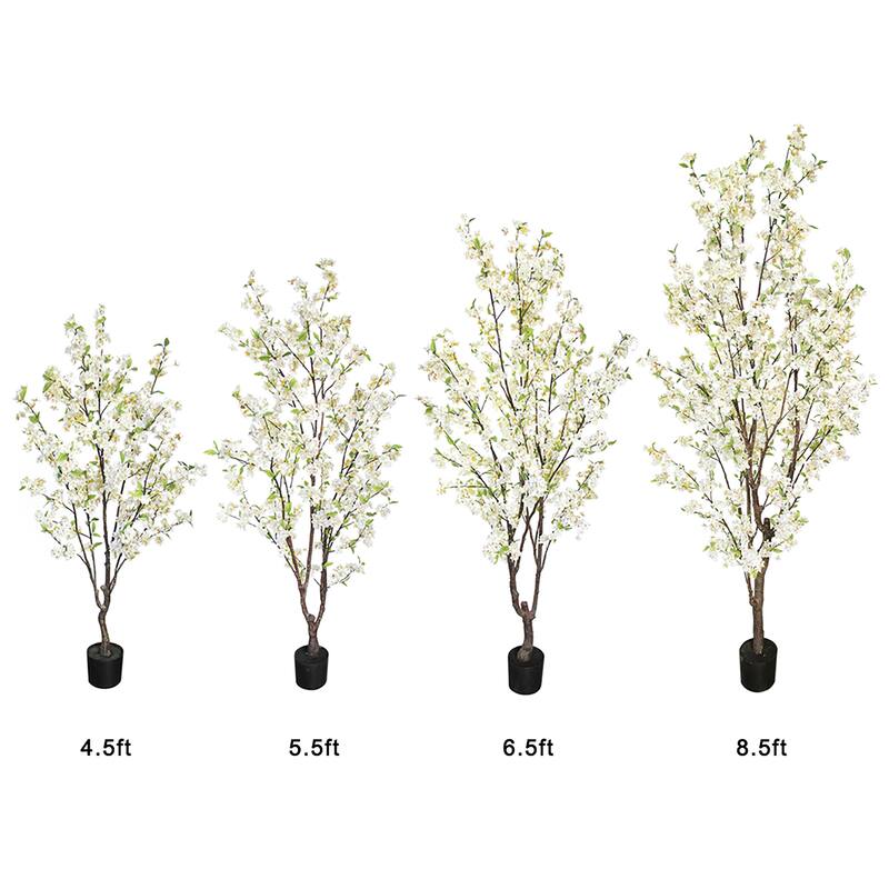 8.5ft Cream White Artificial Cherry Blossom Flower Tree Plant in Black Pot - 102" H x 46" W x 42" DP