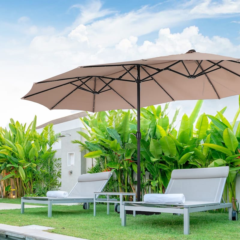 PHI VILLA 15-foot Rectangular Crank Outdoor Market Umbrella with Base Included