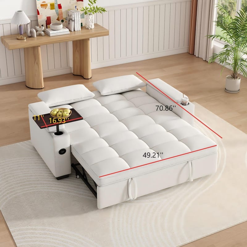 Rossetta Modern Style Chenille Fabric Folding Convertible Pullout Sofa Bed with 3 in 1 Functional Armrest