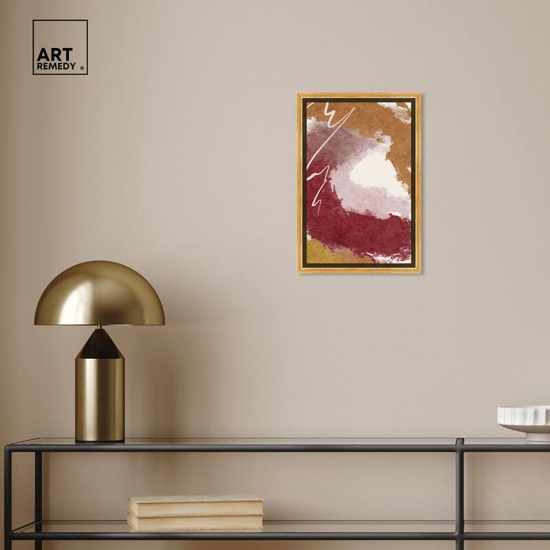 Art Remedy Burgundy And Cork Framed Boho Abstract 1 Piece Canvas Wall Art