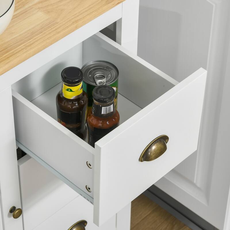 HOMCOM Modern Floor Cabinet, Storage Sideboard, Kitchen Buffet Table w/ Rubberwood Top, 3 Drawers and Cabinet