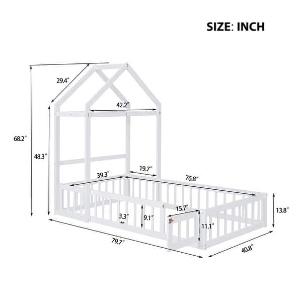 dimension image slide 1 of 3, Wooden Twin Size Children's Bed with Detachable Headboard and Integrated Clothes Drying Rack