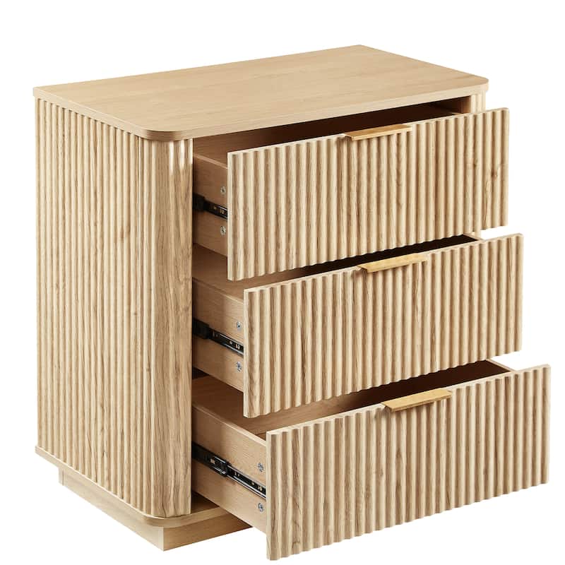 3 Drawers Drasser 2pcs, 27.6'' Wide Modern Chest Of Drawers Curved Wave Design,Nightstand,Wood Drawer Organizer