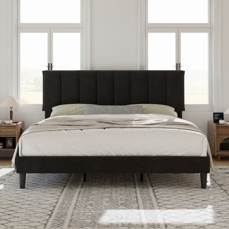 VECELO Tufted Upholstered Platform Bed Frame with Adjustable Height Headboard Twin/Full/Queen Size Beds