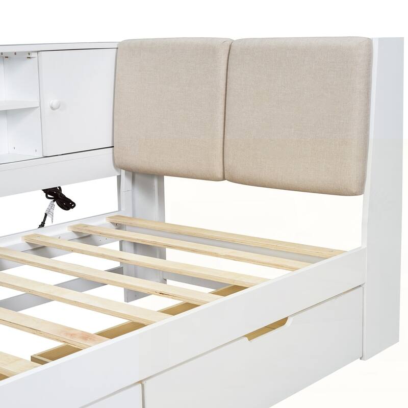 L-shaped Daybed Corner Bed with Storage Bookcase and USB Charging Ports