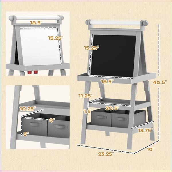 dimension image slide 0 of 2, 3 in 1 Children's Toys Double-Sided Easel with Two Storage Baskets