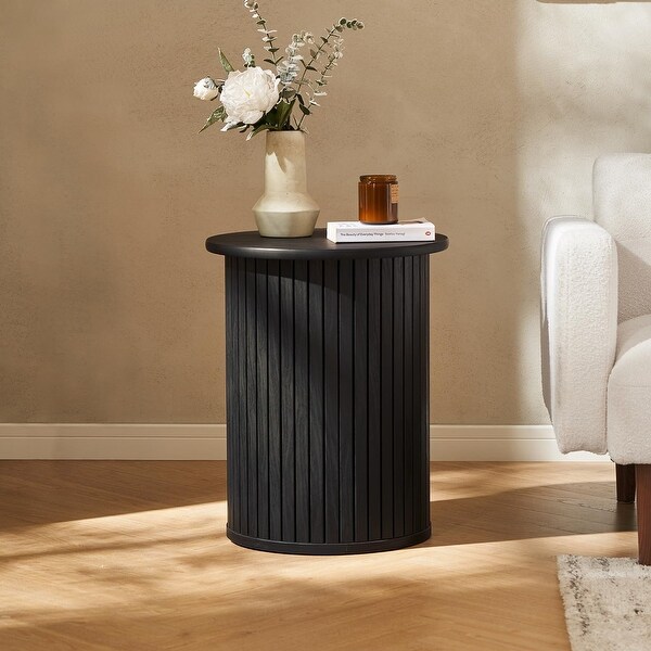 mopio Quin Pedestal Side Table Tambour Round Fluted End Table On Sale Bed Bath Beyond 40593808