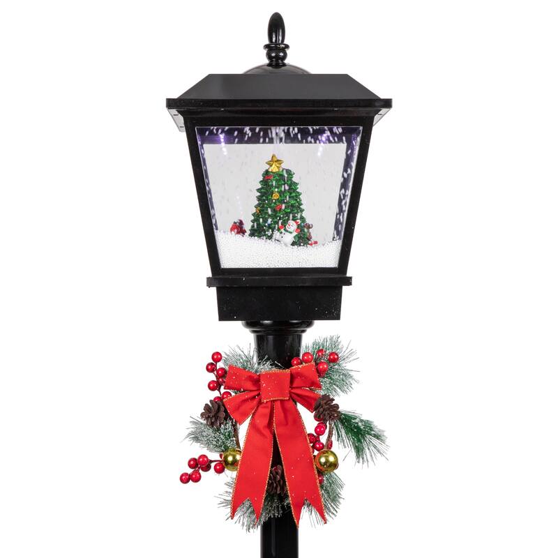 70.75" Lighted Musical Snowing Santa and Friends Christmas Street Lamp