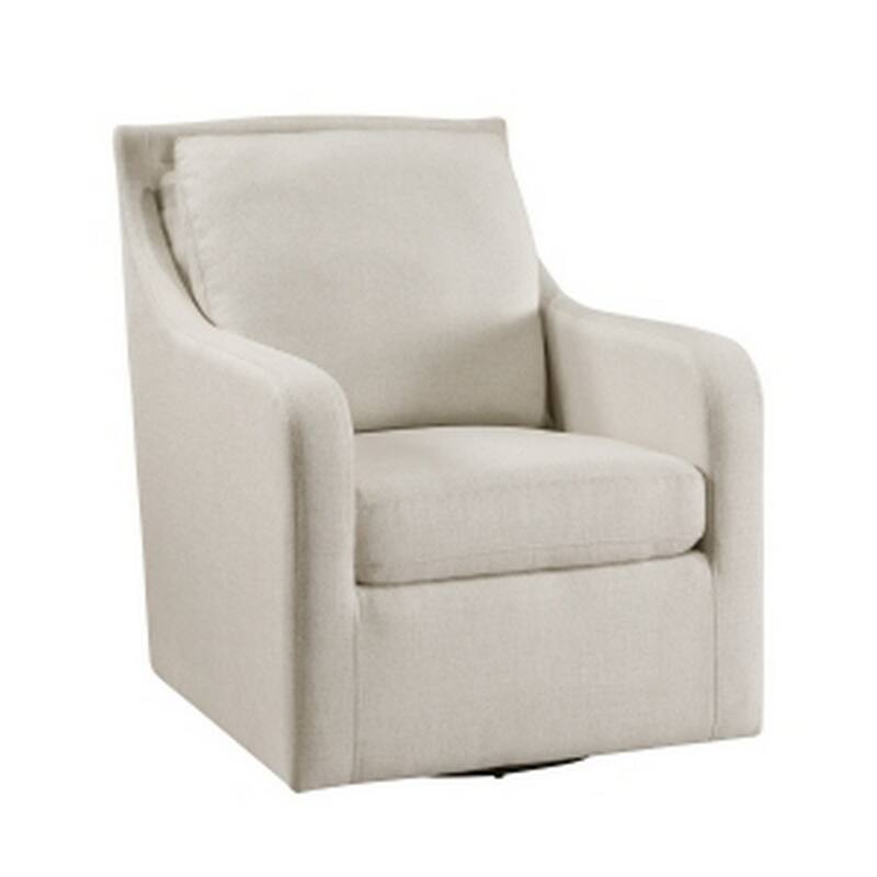 36 Inch Swivel Accent Chair, Sloped Track Arms, Textured Beige Polyester