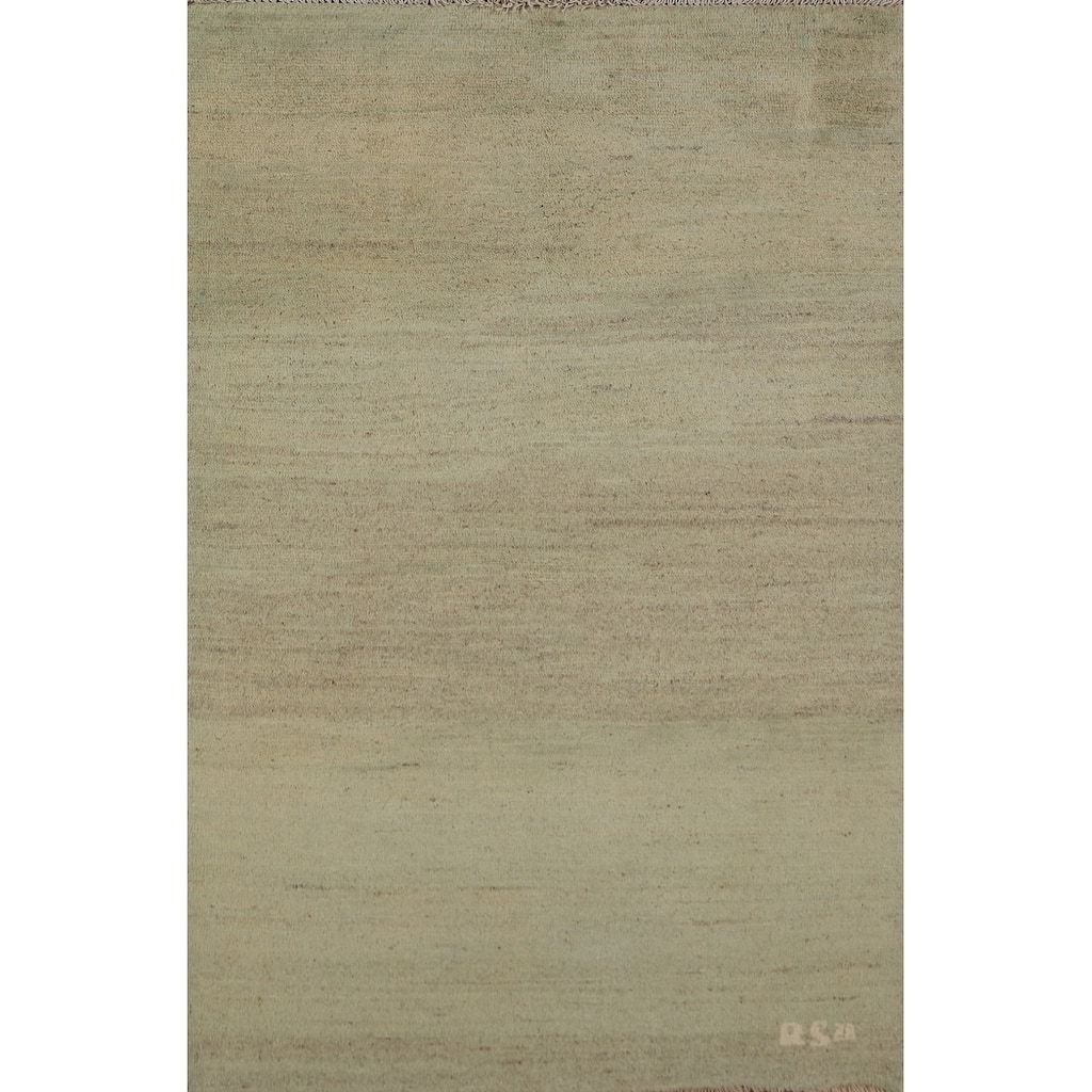 Modern Gabbeh Foyer Rug Handmade Green Oriental Wool Carpet - 2'8"x 4'1"