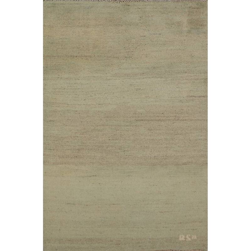 Modern Gabbeh Foyer Rug Handmade Green Oriental Wool Carpet - 2'8"x 4'1"