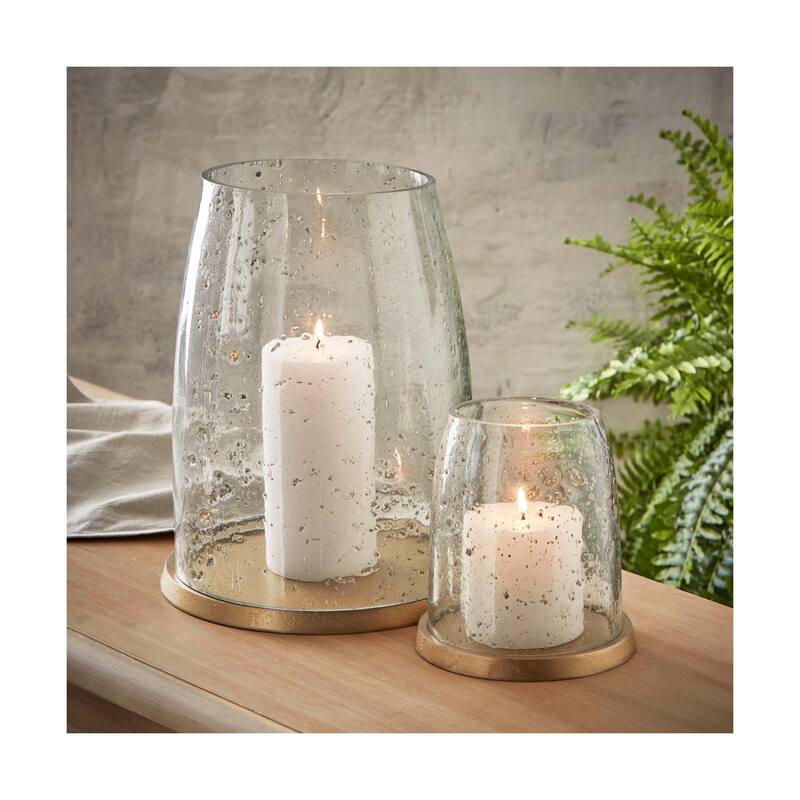 Pebble Clear Glass Hurricane Pillar Candle Holder Small, 5.0L x 5.0W x 5.5H Inches