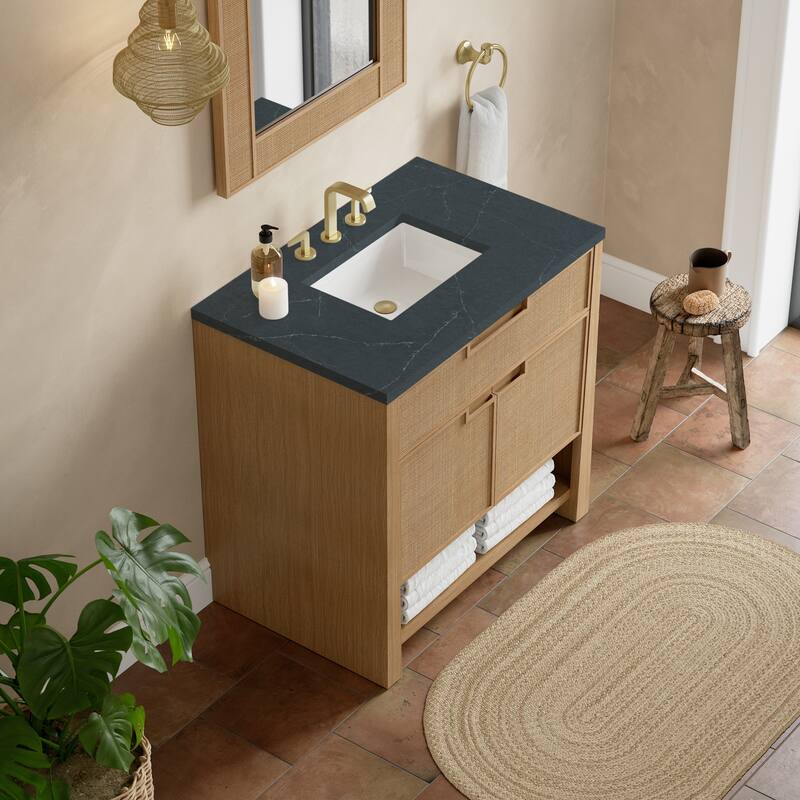 Solene 36" Single Vanity, Seaside Oak - 36 - Charcoal Soapstone