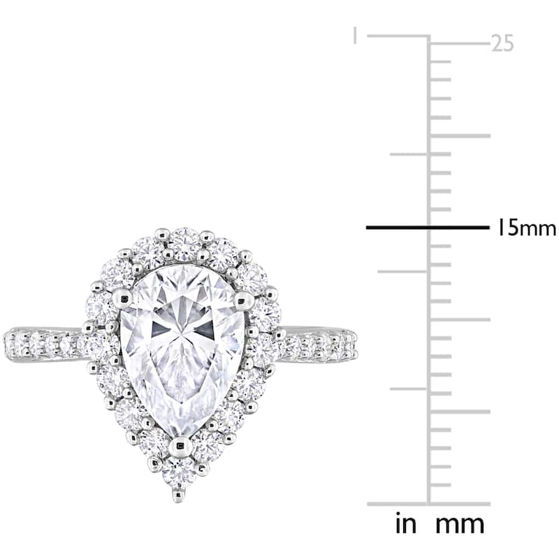 Miadora 2 3/4ct DEW Pear-Shaped Created Moissanite Halo Ring in Sterling Silver