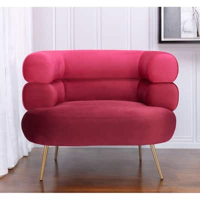 HomeRoots 41" Red And Gold Velvet And Upholstered Arm Chair - 41' X '31.9' X '32