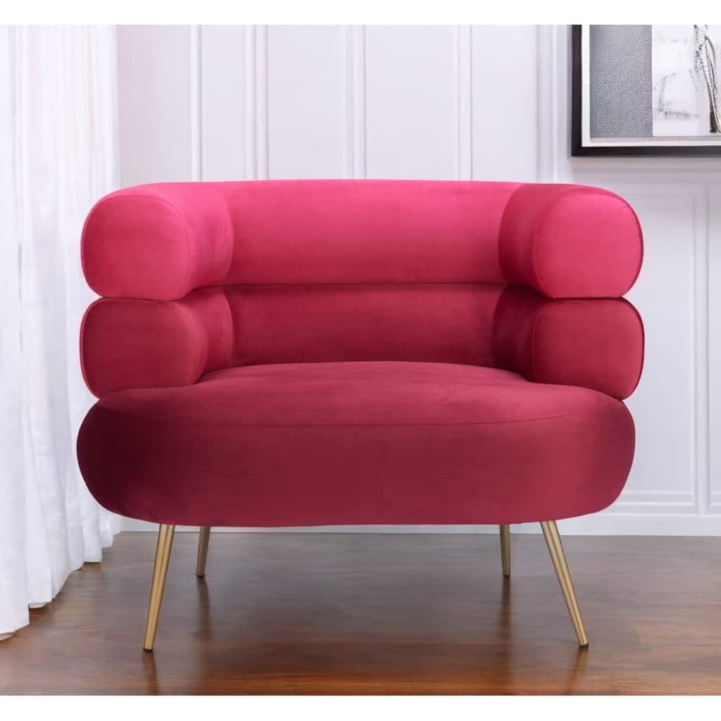 HomeRoots 41" Red And Gold Velvet And Upholstered Arm Chair - 41' X '31.9' X '32